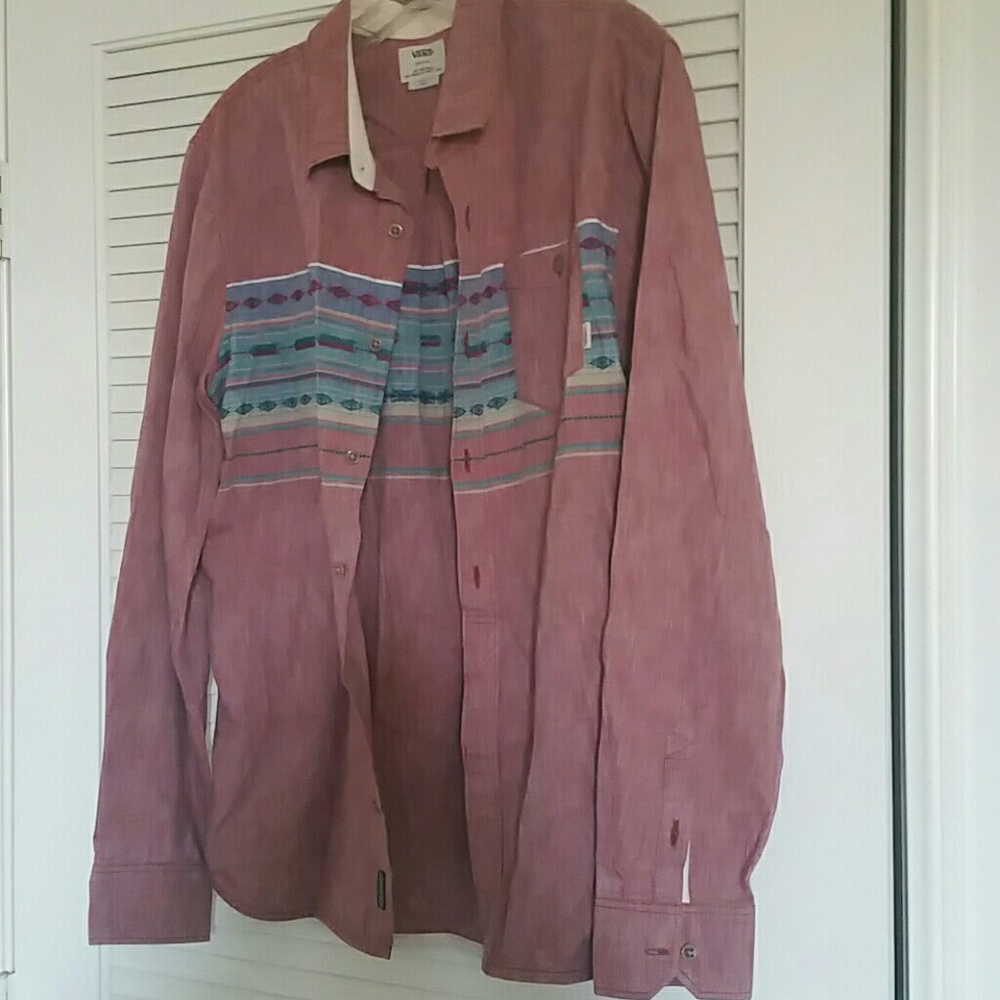 Vans Off the wall Long Sleeve Button Down Pattern Shirt New Size M